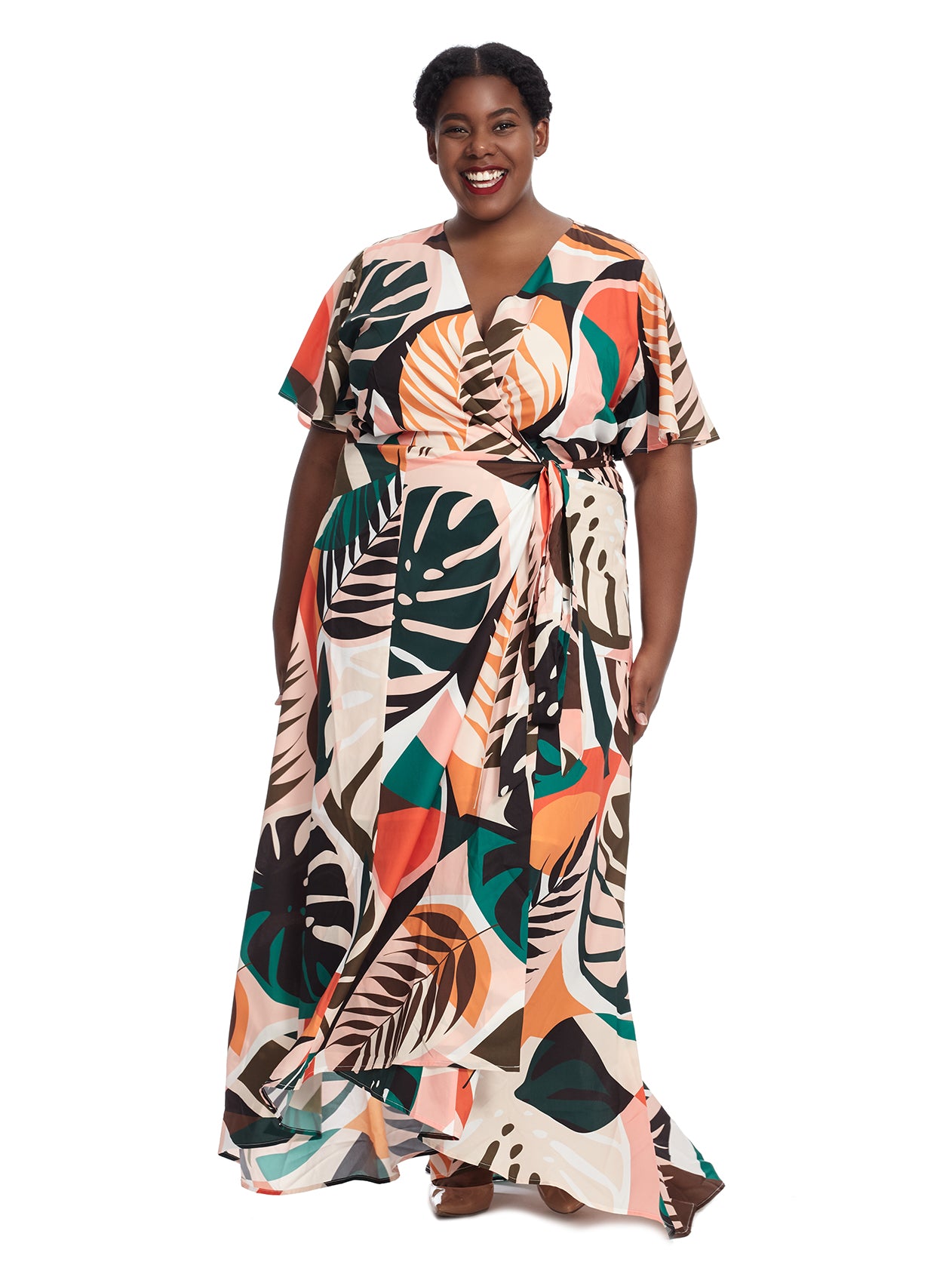Tropical Palm Print True Wrap Dress ...
